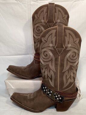Durango Crush Women’s Flag Western Cowboy Boots Brown Khaki Size 8